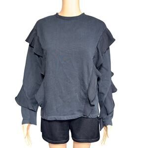 A New Day Womens Sweatshirt Ruffle Accent Crew Neck Pullover Black Small